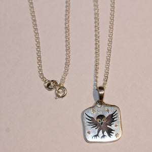 Sterling Silver Inlaid Enamel Owl  Pendant