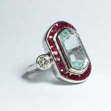 9ct White Gold 4.6ct Aquamarine, Diamond and Ruby Cocktail Ring