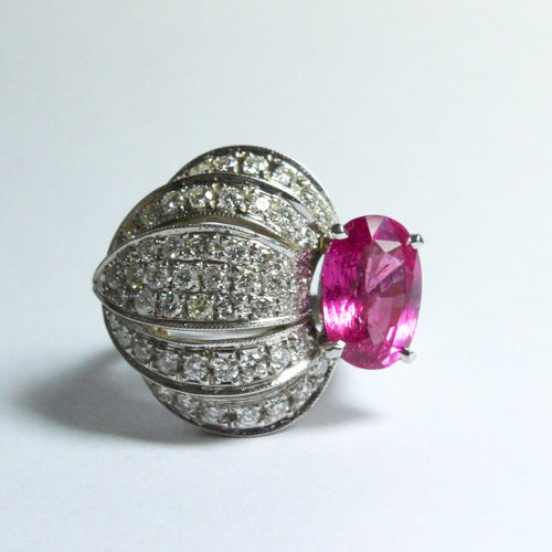 White Gold Natural Pink Sapphire and Diamond Ring