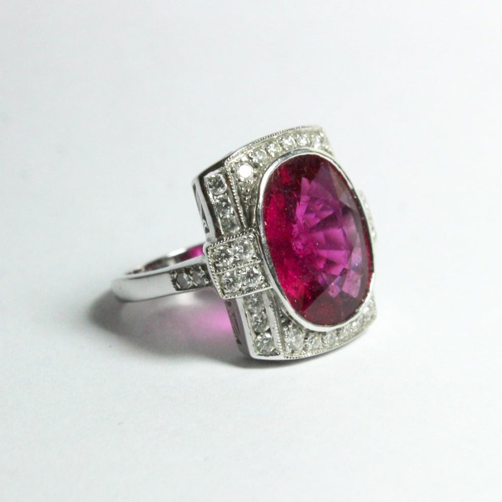 Rubellite Tourmaline and Diamond Ring