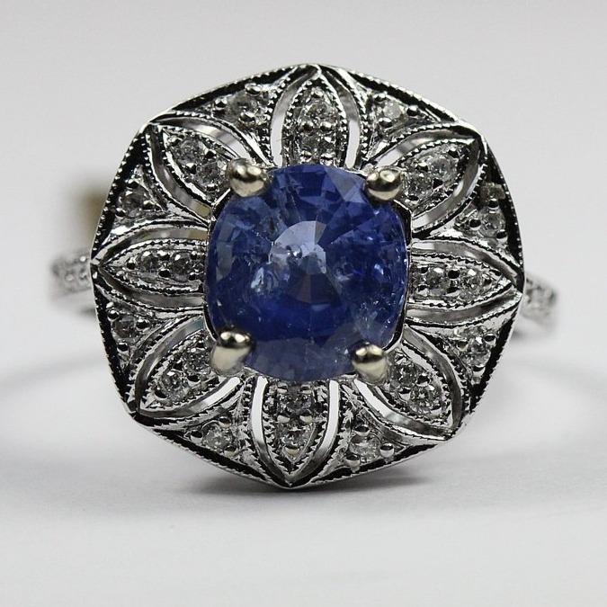 9ct White Gold 3ct Sapphire and Diamond Floral Dress Ring