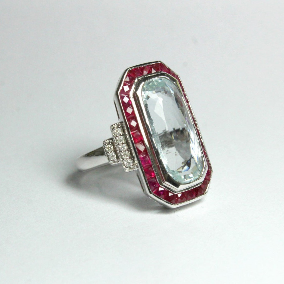 Aquamarine, Ruby and Diamond Cocktail Ring