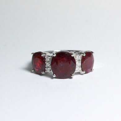 9ct White Gold 3ct+ Ruby and Diamond Trilogy Ring