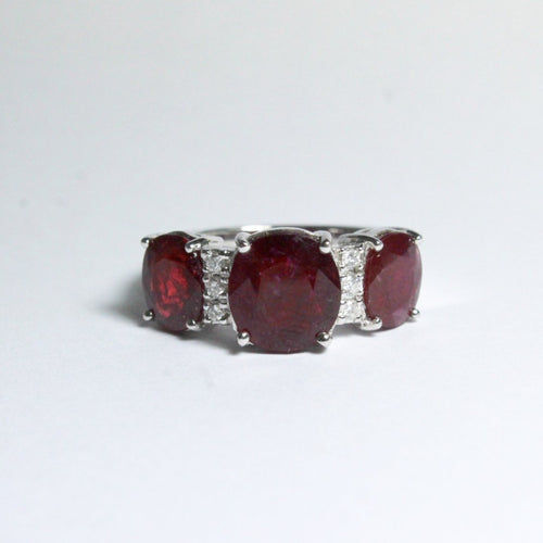 9ct White Gold 3ct+ Ruby and Diamond Trilogy Ring