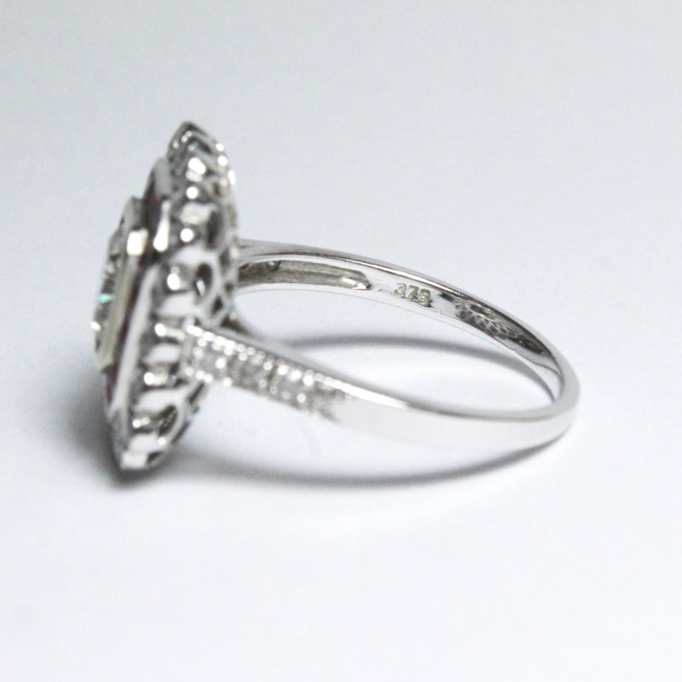 9ct White Gold Cushion Cut Diamond and Ruby Cocktail Ring