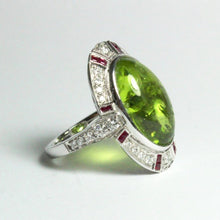Cabochon Peridot, Diamond and Ruby Ring