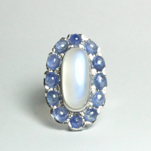 9ct White Gold Moonstone and Sapphire Cocktail Ring