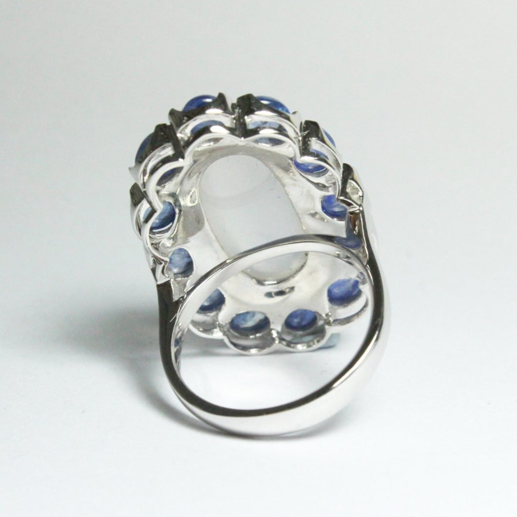 9ct White Gold Moonstone and Sapphire Cocktail Ring