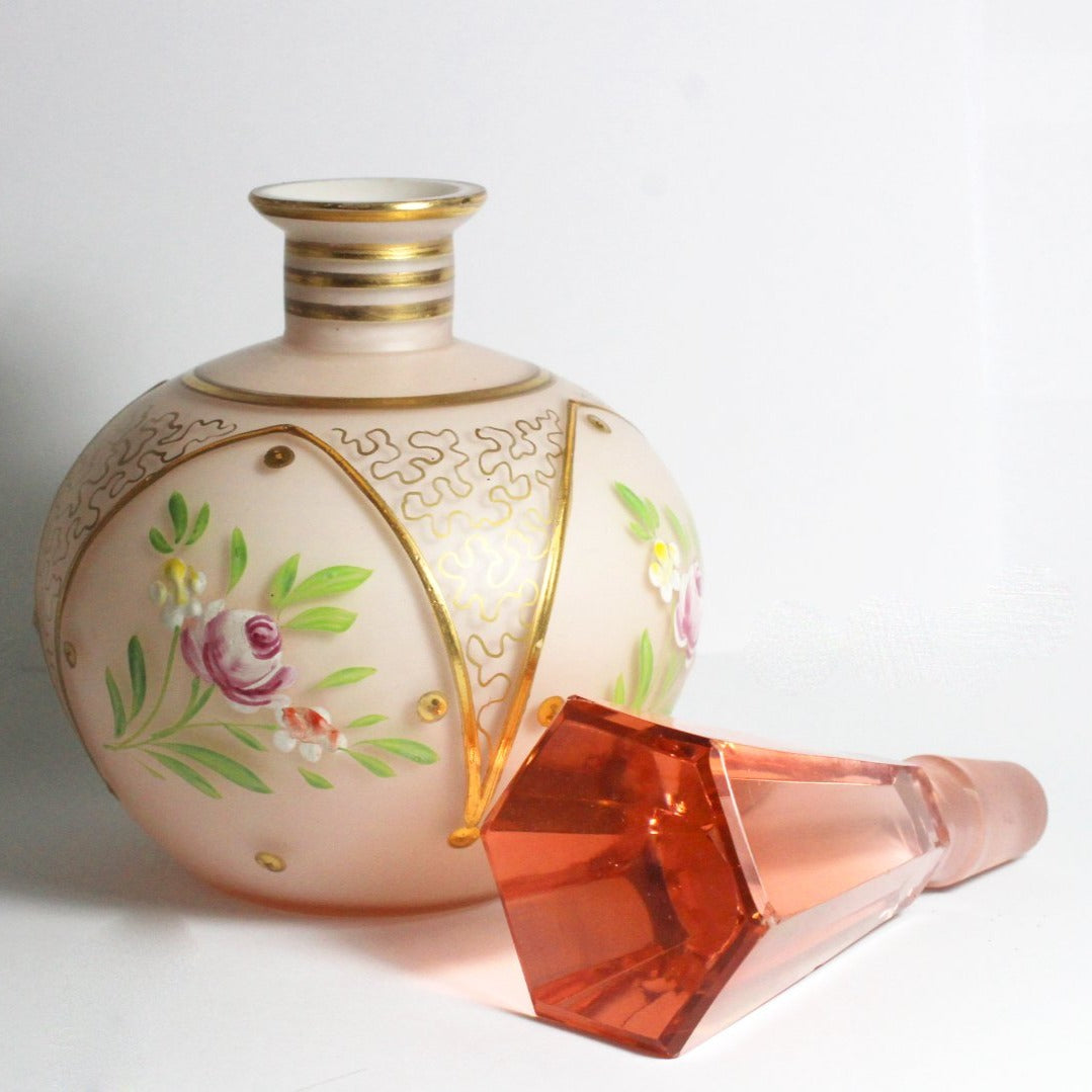 Antique Saturn Pink Glass Perfume Decanter Bottle