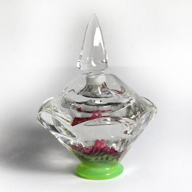 Miniature Clear, Green and Pink Art Glass Perfume Bottle
