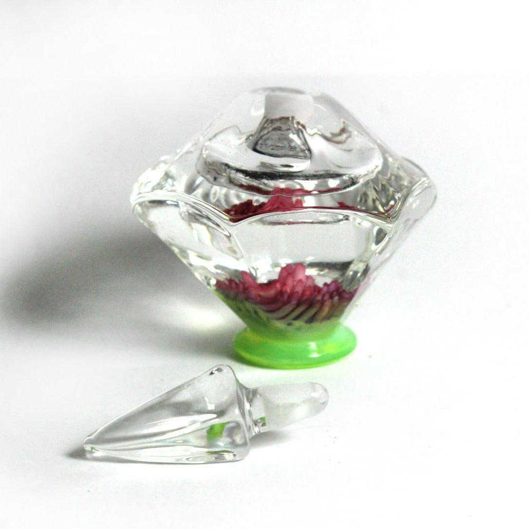 Miniature Clear, Green and Pink Art Glass Perfume Bottle