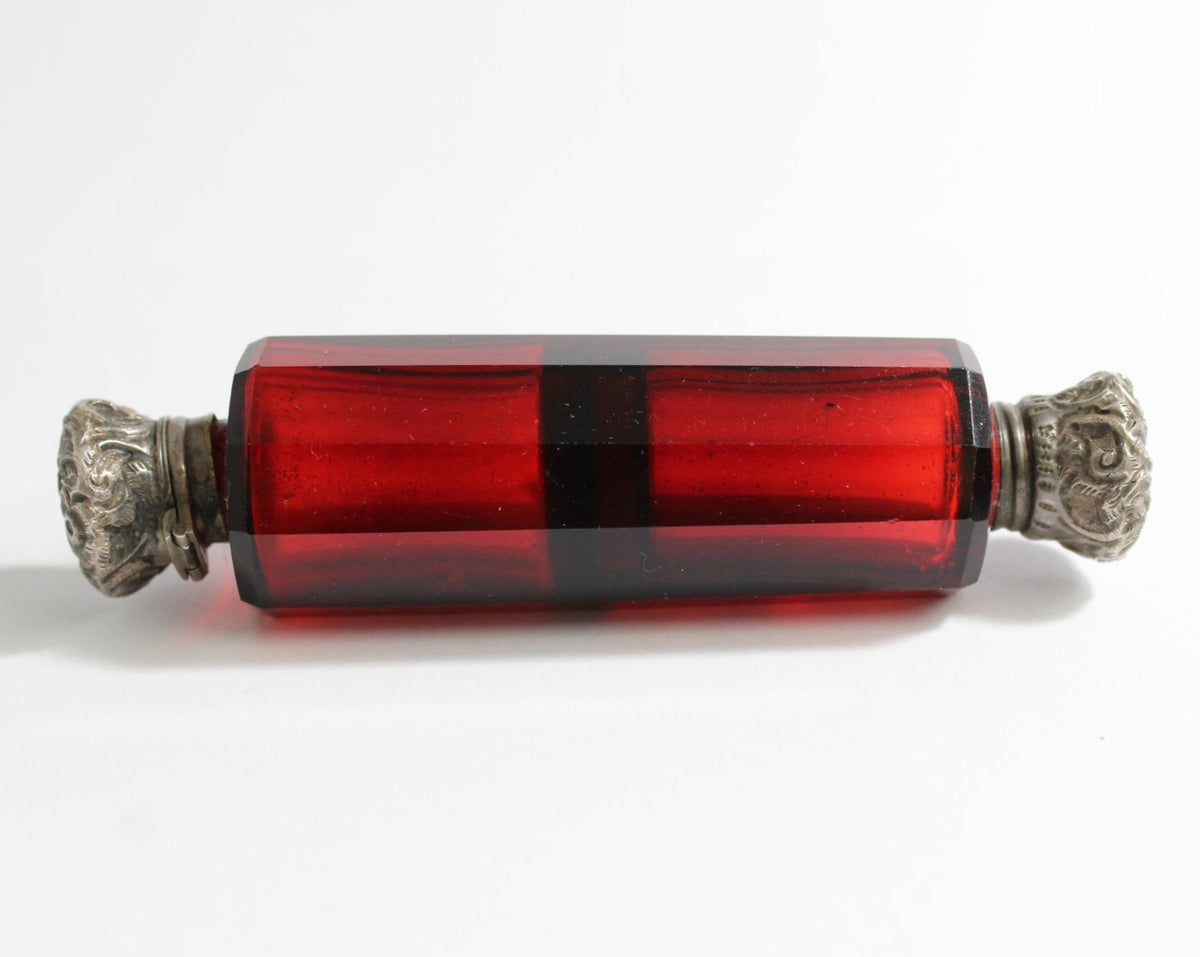 Antique Sterling Silver Glass Double End Perfume Flask