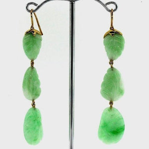 9ct Yellow Gold Hand Carved Jadeite Drop Earrings