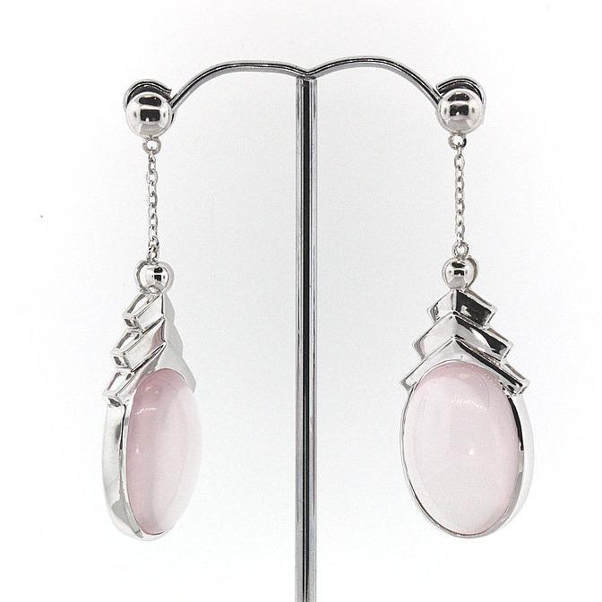 Sterling Silver Rose Quartz Deco Style Earrings