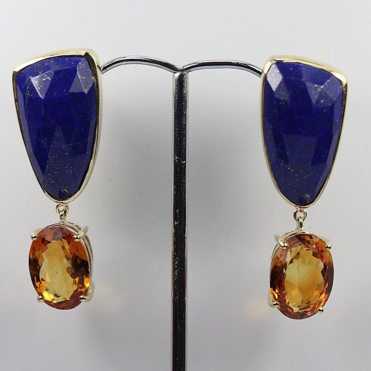Yellow Gold Lapis Lazuli and Citrine Earrings