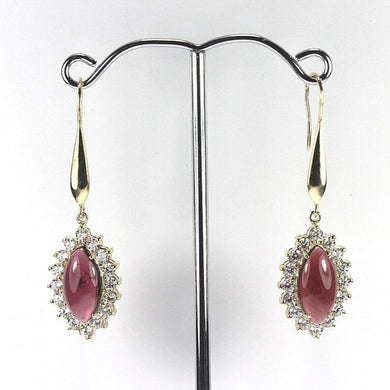 Sterling Silver Gold Plate Marquise Garnet Cabochon with White Crystals Drop Earrings