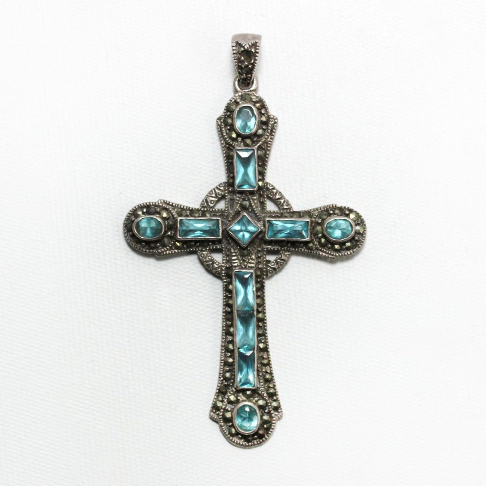 Sterling Silver Crystal and Marcasite Cross Pendant