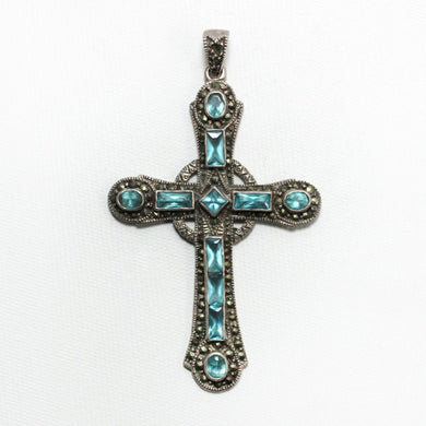 Sterling Silver Crystal and Marcasite Cross Pendant