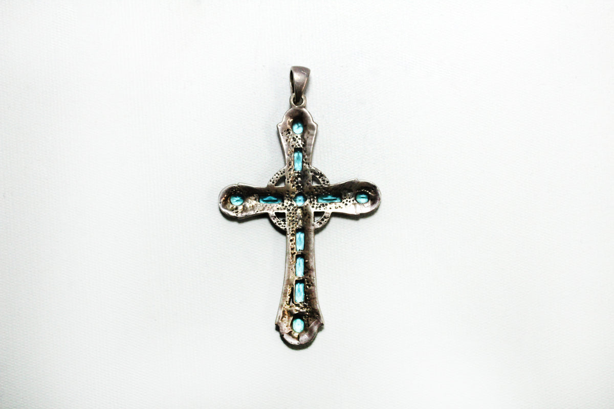 Marcasite Blue Crystal set Sterling Silver Cross
