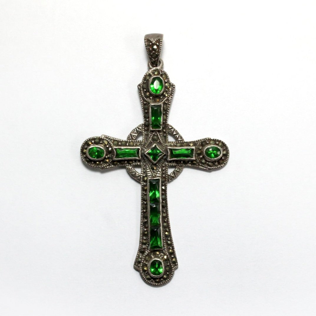 Sterling Silver Crystal and Marcasite Cross Pendant