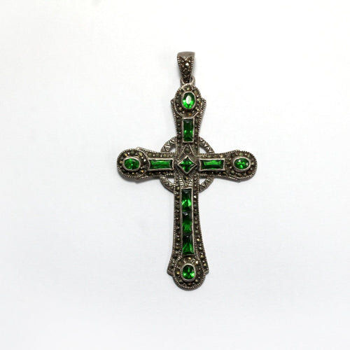 Marcasite Green Crystal set Sterling Silver Cross