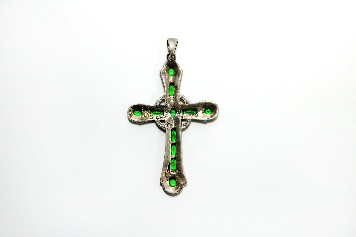 Marcasite Green Crystal set Sterling Silver Cross