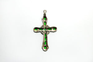 Marcasite Green Crystal set Sterling Silver Cross