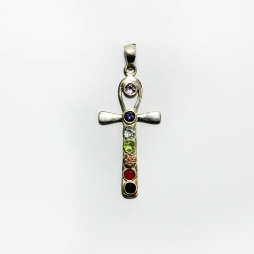 Multi Gemset Sterling silver Ank Pendant