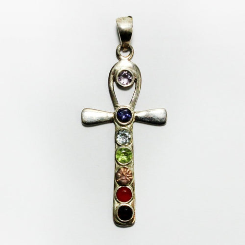 Sterling Silver Assorted Gemstone Ank Pendant