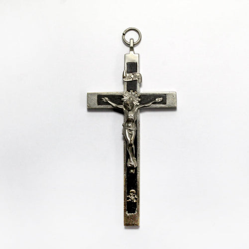 Large Ebony and Sterling Silver Crucifix Depicting Christ