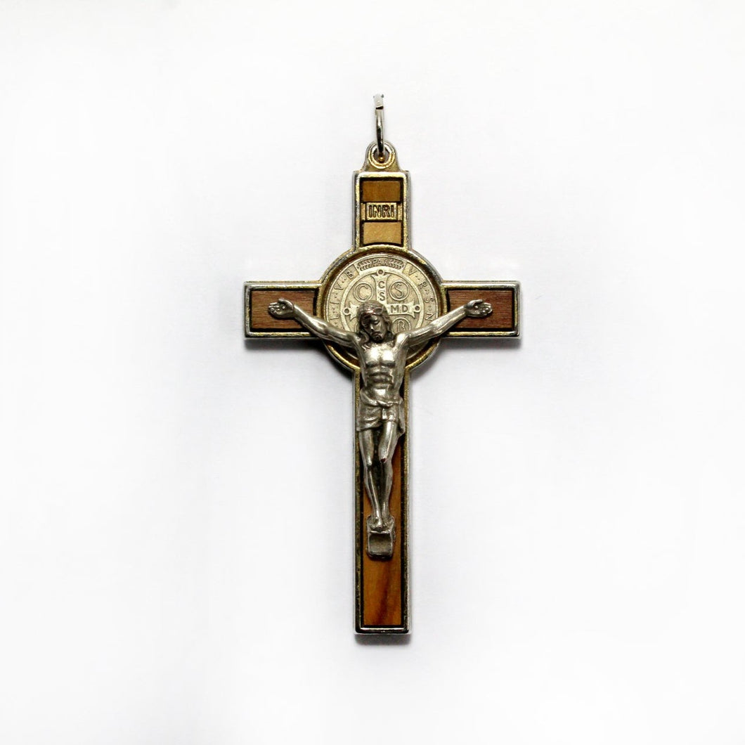 Russian Crucifix Inlaid with Wood in Sterling Silver