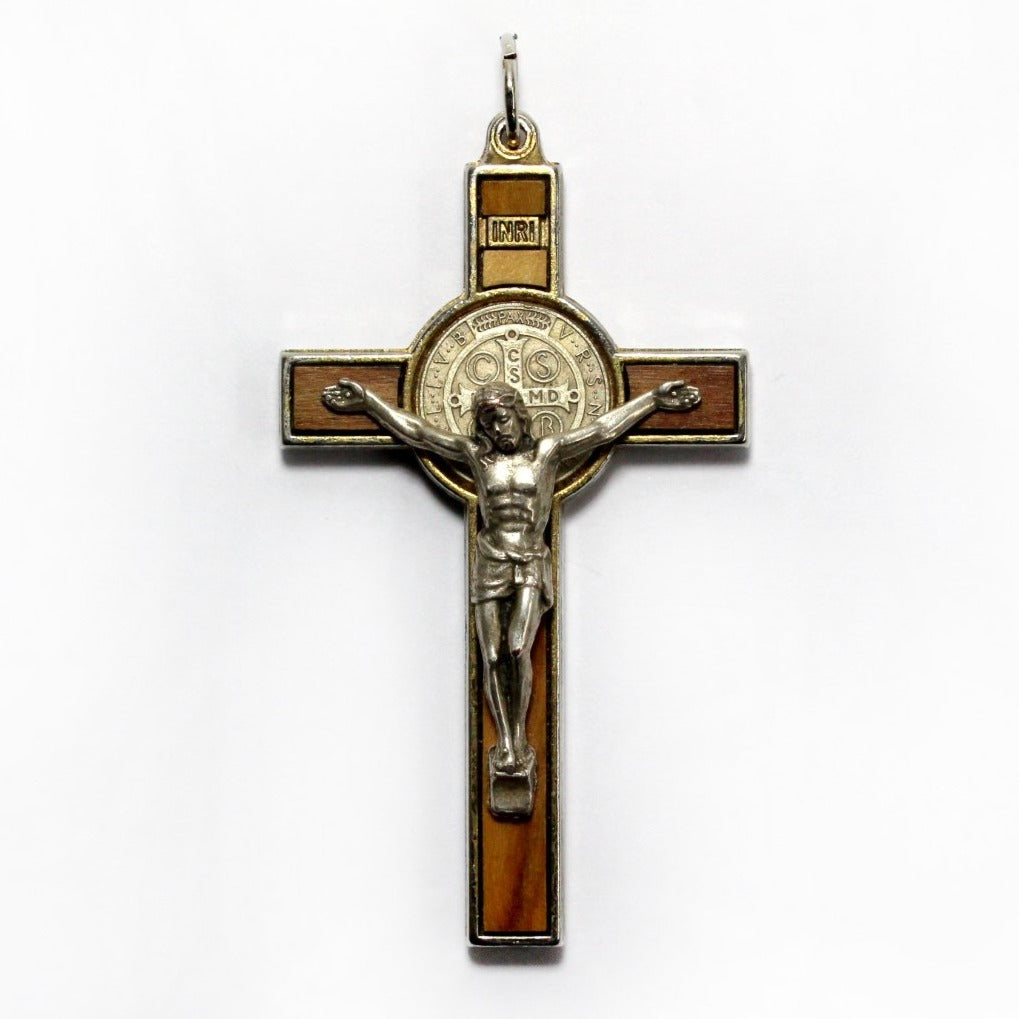 Russian Sterling Silver Wooden Inlay Crucifix