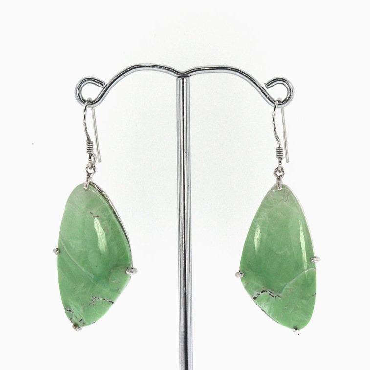 Rounded Triangular Shaped Green Gemstone Hook Earrings