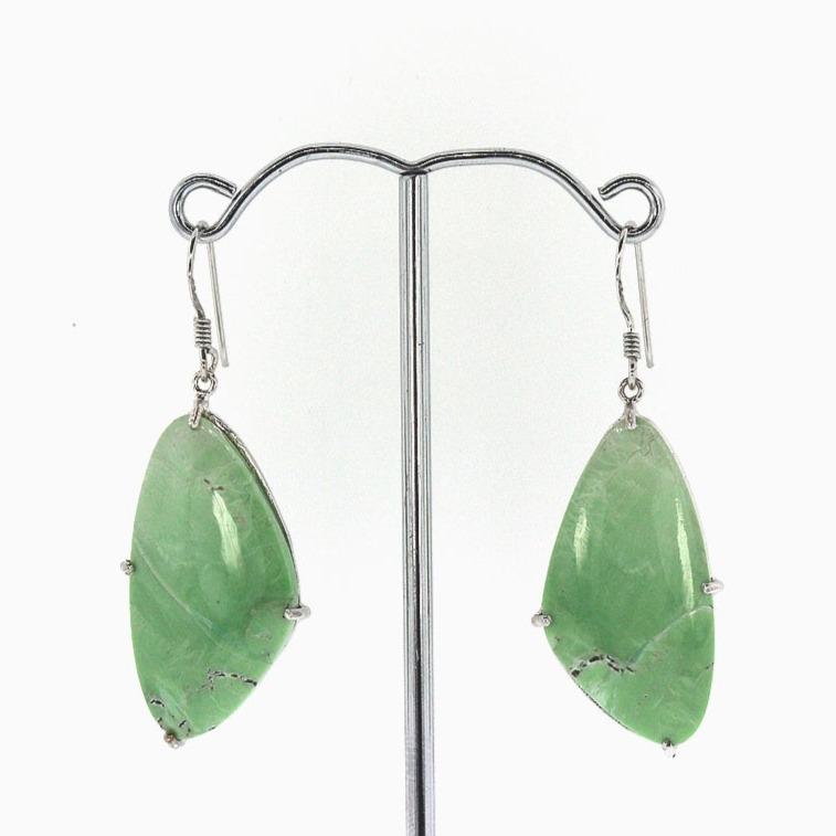Rounded Triangular Shaped Green Gemstone Hook Earrings