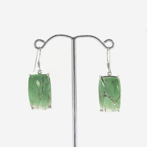 Rectangular Green Gemstone Claw Set Hook Earrings
