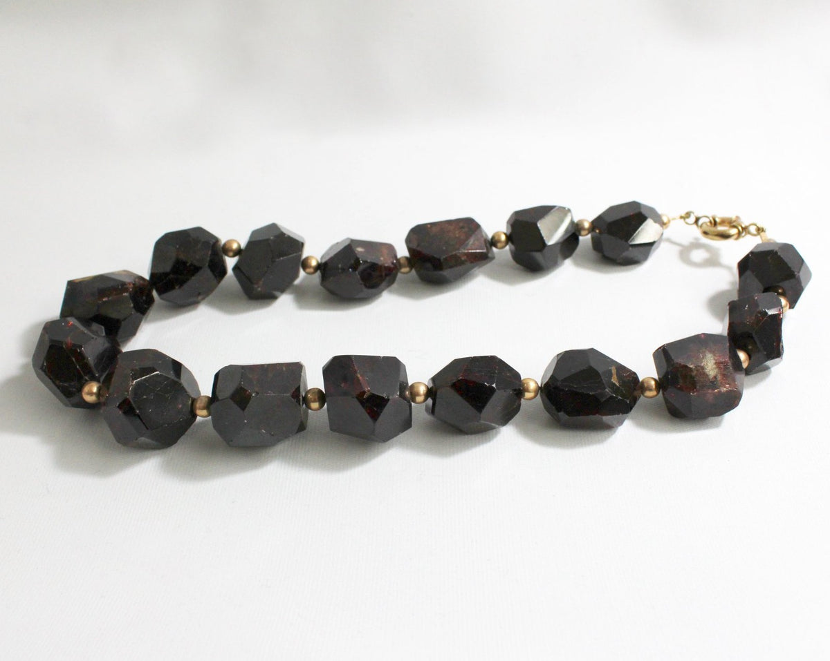 9ct Yellow Gold Rough Cut Garnet Necklace