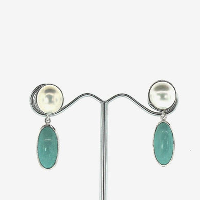 Pearl and Blue Gemstone Stud Drop Earrings