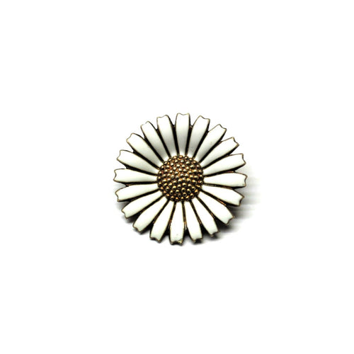 Vintage Sterling Silver White Enamel Daisy Brooch