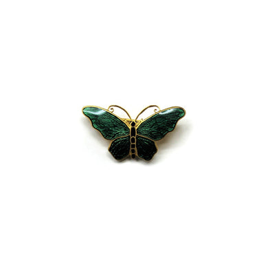 Vintage Sterling Silver Green and Black Enamel Butterfly Brooch