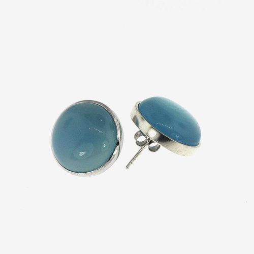 Large Blue Chalcedony Gemstone Stud Earrings