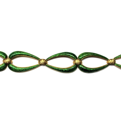 Vintage 18ct Yellow Gold Emerald Green Enamel Bracelet