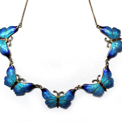 Vintage Sterling Silver Blue Blend Butterfly Collar Necklace