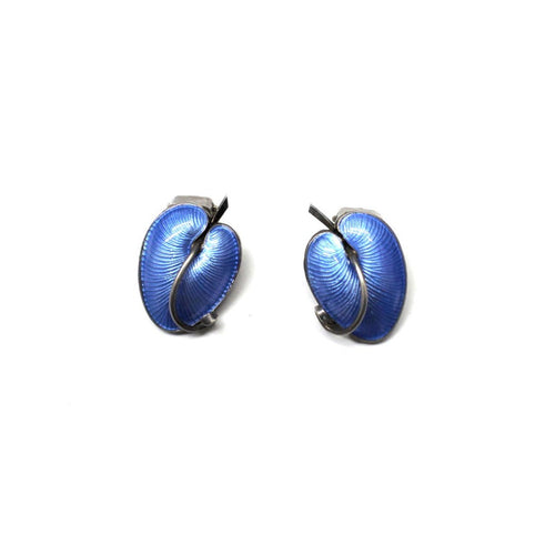 Vintage 'Volmer Bahner' Sterling Silver Blue Enamel Ivy Clip On Earrings