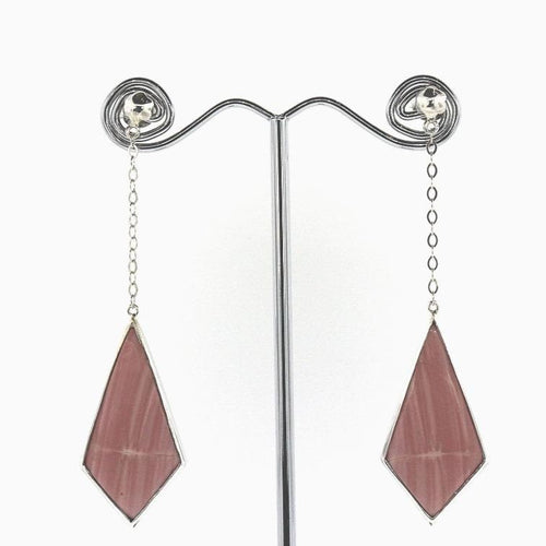 Pink Striped Kite Shaped Gemstone Stud Drop Earrings