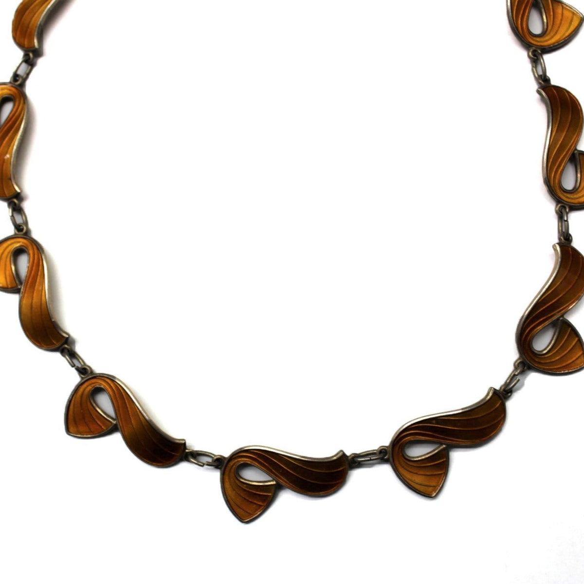 Vintage 'Volmer Bahner' Sterling Silver Orange Enamel Necklace