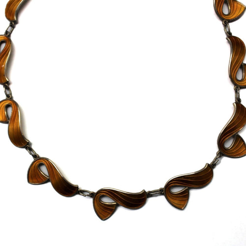 Vintage 'Volmer Bahner' Sterling Silver Orange Enamel Necklace