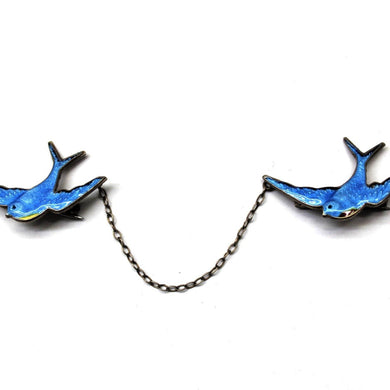 Vintage 'Blue-Birds of Happiness' Enamel Brooch