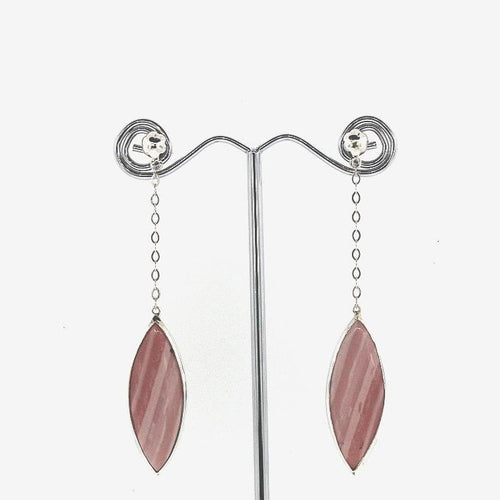 Pink Striped Almond Shaped Gemstone Stud Drop Earrings