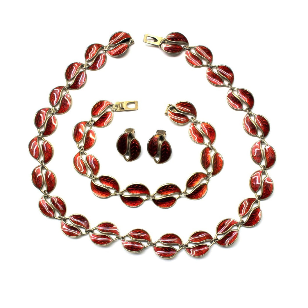 Vintage 'David Andersen' Sterling Silver Red Enamel Jewellery Set