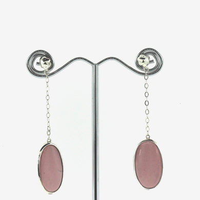 Oval Shaped Pink Gemstones Stud Drop Earrings